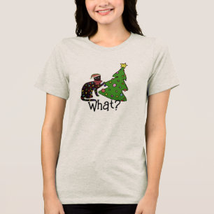 Funny Cat Christmas Tree Holidays Womens Tri-Blend Shirt