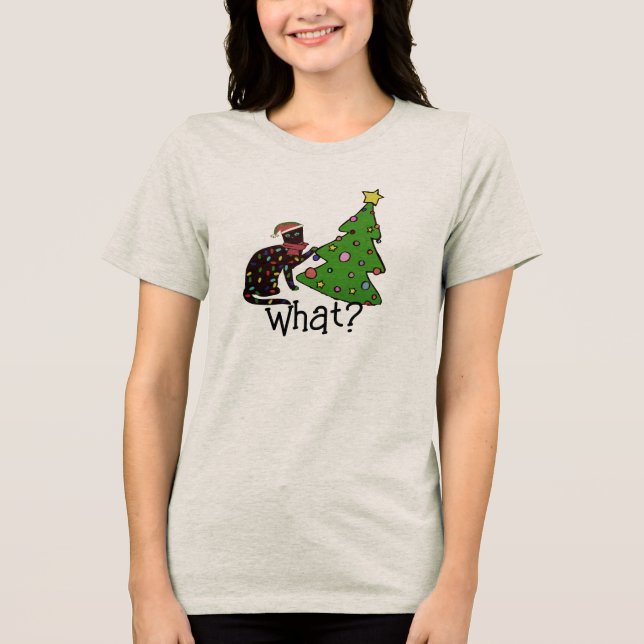 Funny Cat Christmas Tree Holidays Womens Tri-Blend Shirt (Front)