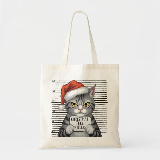 Funny Cat Christmas Tree Killer Tote Bag (Front)