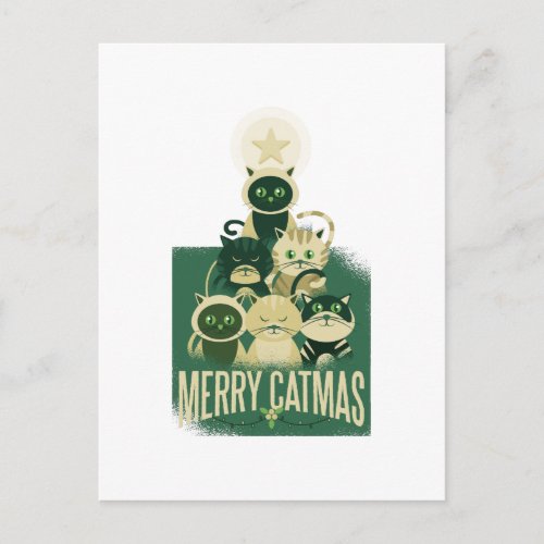Funny Cat Christmas Tree Merry Catmas Graphics Postcard