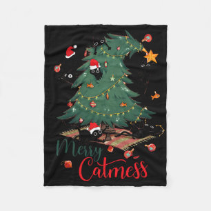 Funny Cat Christmas Tree Merry Catmess Cat Lover K Fleece Blanket