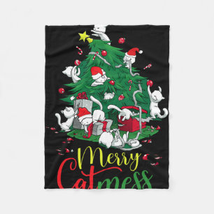 Funny Cat Christmas Tree Merry Catmess Cats Lover Fleece Blanket