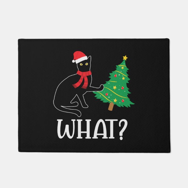 Funny Cat Christmas Tree over Cat What Doormat (Front)