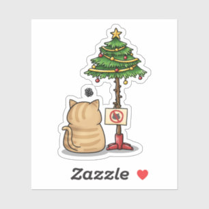 Funny Cat Christmas Tree Sticker