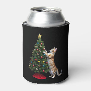 Funny Cat Christmas Tree Xmas Gifts Men Women Kids Can Cooler