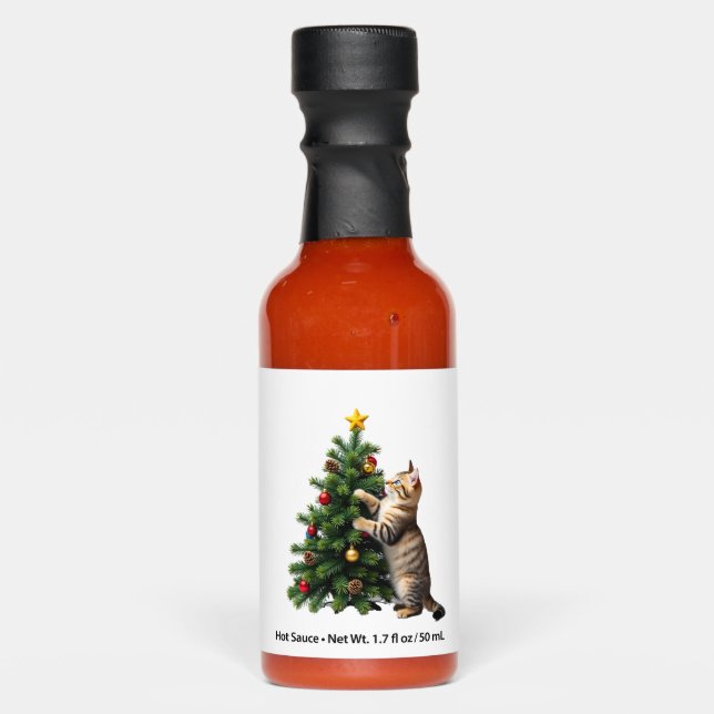 Funny Cat Christmas Tree Xmas Gifts Men Women Kids Hot Sauces (Front)