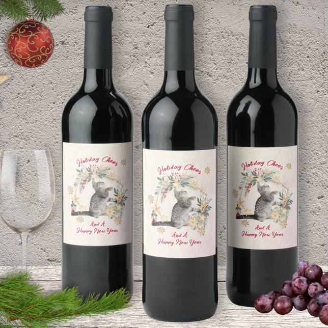 Funny Cat Christmas Wine Label – Holiday Cheer (Creator Uploaded)