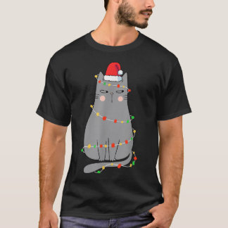 Funny Cat Christmas Women Christmas Cat Santa Hat T-Shirt