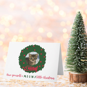 Funny Cat Christmas Wreath Your Kitten's Photo Holiday Card by colorfulgalshop at Zazzle