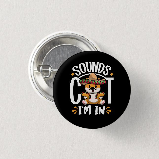 Funny Cat Cinco De Mayo Gift Sombrero Tacos Lover Button (Front & Back)