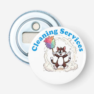 Funny Cat Cleaning with Colorful Feather Brusht Bottle Opener