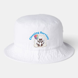 Funny Cat Cleaning with Colorful Feather Brusht Bucket Hat