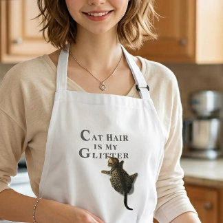 Funny Cat Climbing-Cat Hair Is My Glitter Long Apron