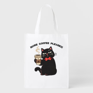Funny Cat Coffee Design– “More Coffee please” Grocery Bag