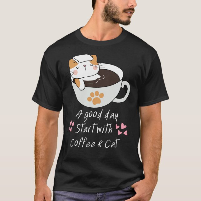 Funny Cat Coffee Inside Coffee Mug Cat Lover T-Shirt (Front)