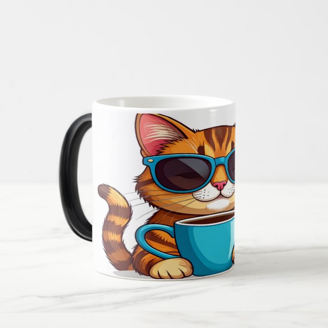 Funny Cat Coffee Mug Design - Cute Cartoon Cat wit (Front Left)