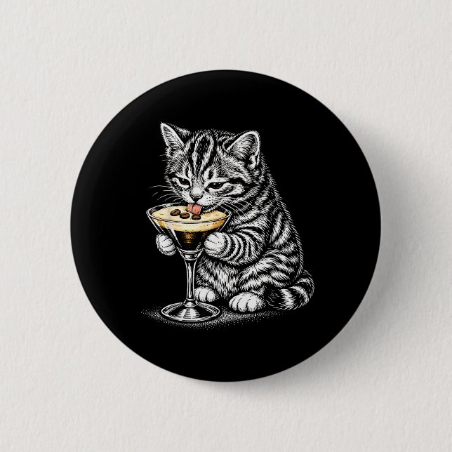 Funny Cat Coffee Tail Black Ink Kitten Art Button (Front)