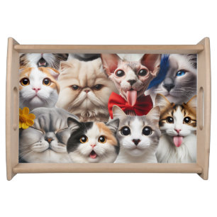 Funny Cat Collage Wooden Serving Tray – Colorful C