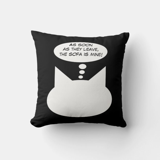 Funny Cat Comic Throw Pillow - Black & White (Front)