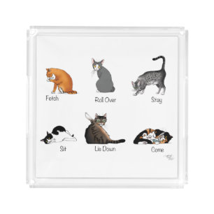 Funny Cat Commands Illustrated Training Chart Acrylic Tray