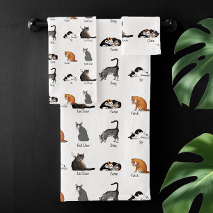 Funny Cat Commands Illustrated Training Chart Bath Towel Set