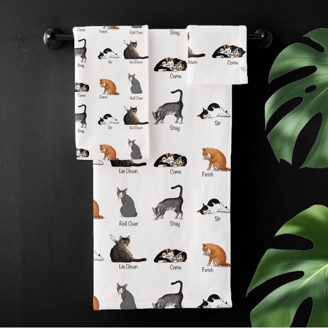 Funny Cat Commands Illustrated Training Chart Bath Towel Set (Creator Uploaded)