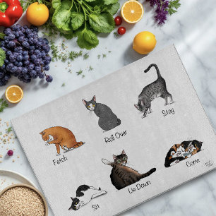 Funny Cat Commands Illustrated Training Chart Cutting Board