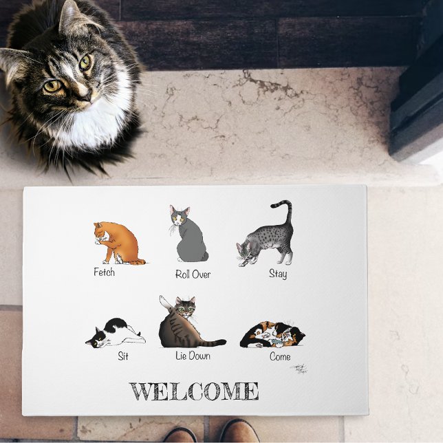 Funny Cat Commands Illustrated Training Chart Doormat (Creator Uploaded)