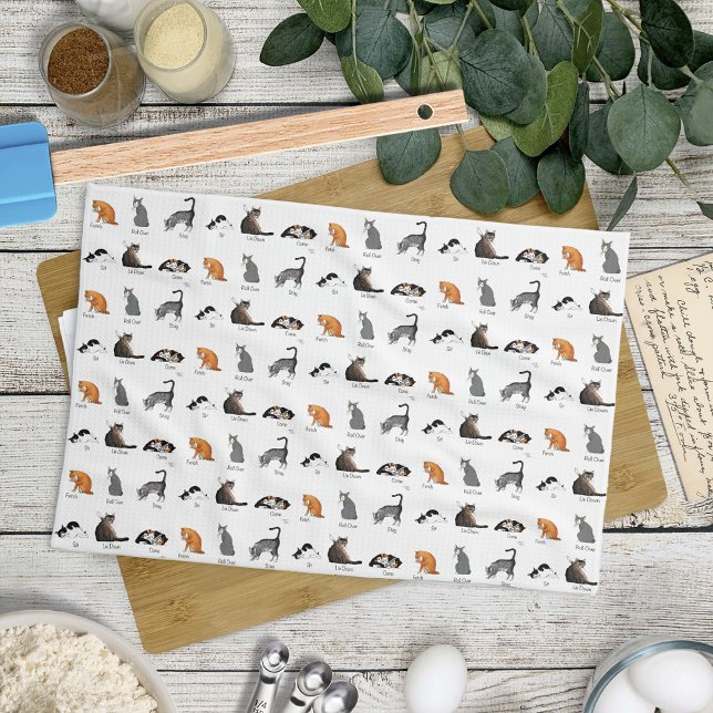 Funny Cat Commands Illustrated Training Chart Kitchen Towel (Creator Uploaded)