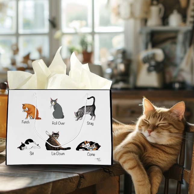 Funny Cat Commands Illustrated Training Chart Large Gift Bag (Creator Uploaded)