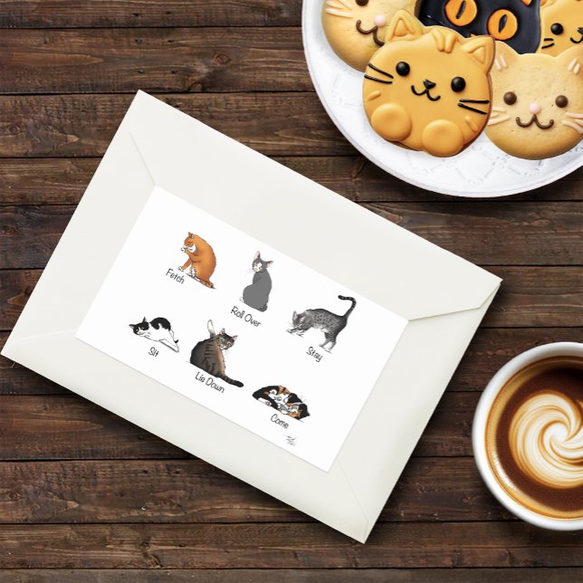 Funny Cat Commands Illustrated Training Chart Rectangular Sticker (Creator Uploaded)