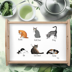 Funny Cat Commands Illustrated Training Chart Serving Tray