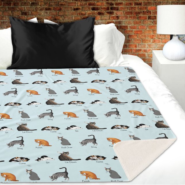 Funny Cat Commands Illustrated Training Chart Sherpa Blanket (Creator Uploaded)