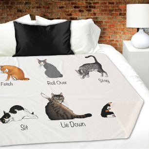 Funny Cat Commands Illustrated Training Chart Sherpa Blanket