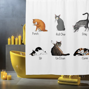 Funny Cat Commands Illustrated Training Chart Shower Curtain