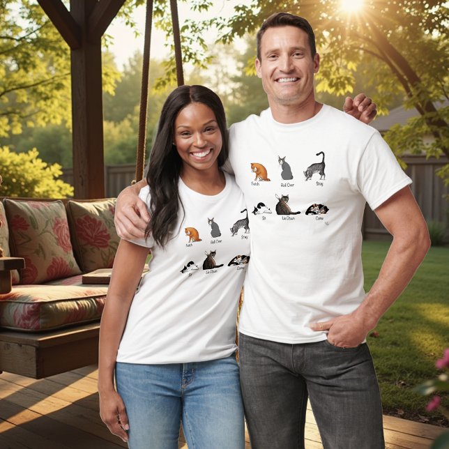 Funny Cat Commands Illustrated Training Chart T-Shirt (Creator Uploaded)