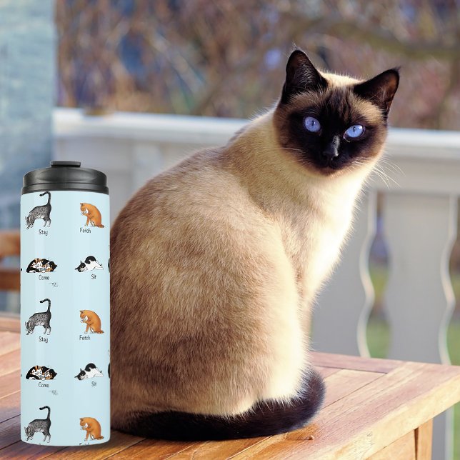Funny Cat Commands Illustrated Training Chart Thermal Tumbler (Creator Uploaded)