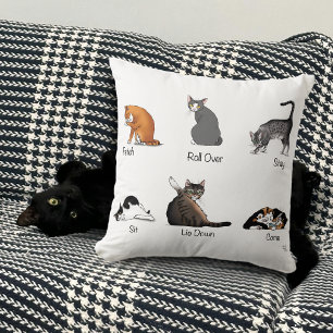 Funny Cat Commands Illustrated Training Chart Throw Pillow