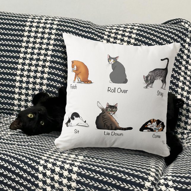 Funny Cat Commands Illustrated Training Chart Throw Pillow (Creator Uploaded)