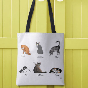 Funny Cat Commands Illustrated Training Chart Tote Bag