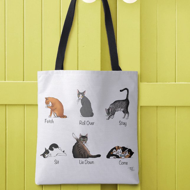 Funny Cat Commands Illustrated Training Chart Tote Bag (Creator Uploaded)