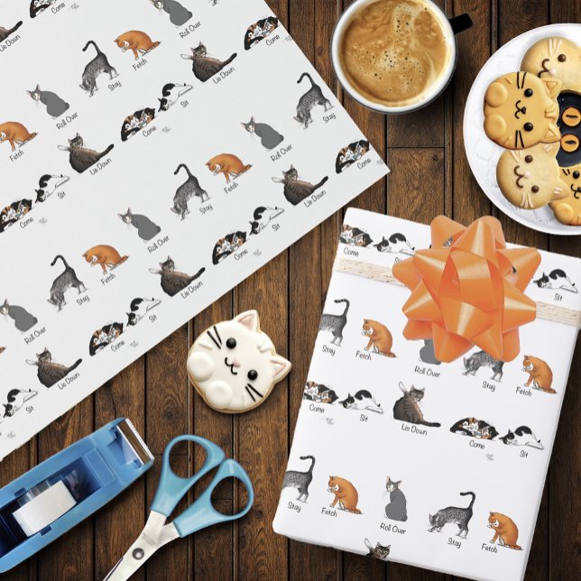 Funny Cat Commands Illustrated Training Chart Wrapping Paper (Creator Uploaded)