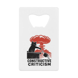Funny Cat Constructive Criticism Linocut Meme Credit Card Bottle Opener