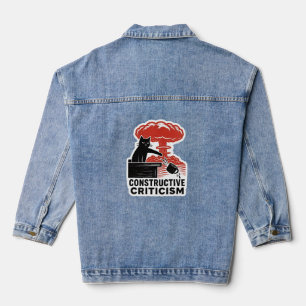 Funny Cat Constructive Criticism Linocut Meme Denim Jacket