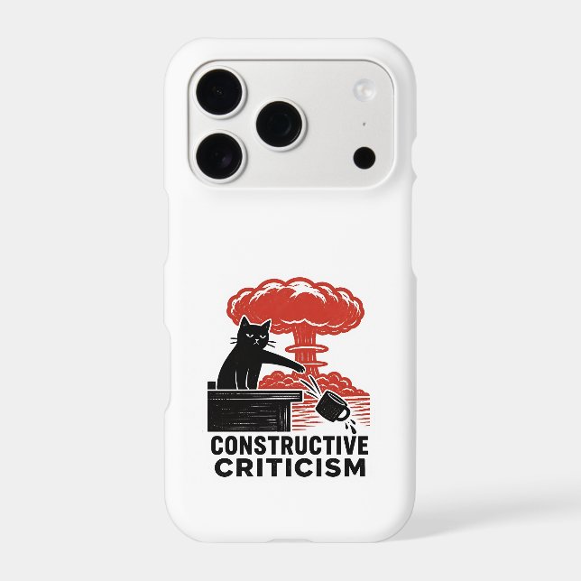 Funny Cat Constructive Criticism Linocut Meme iPhone Case (Back)
