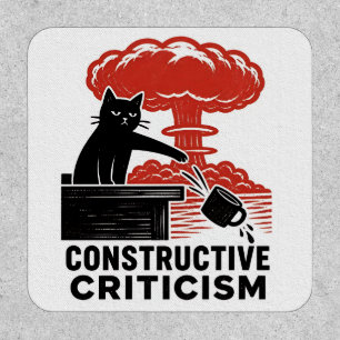 Funny Cat Constructive Criticism Linocut Meme Patch