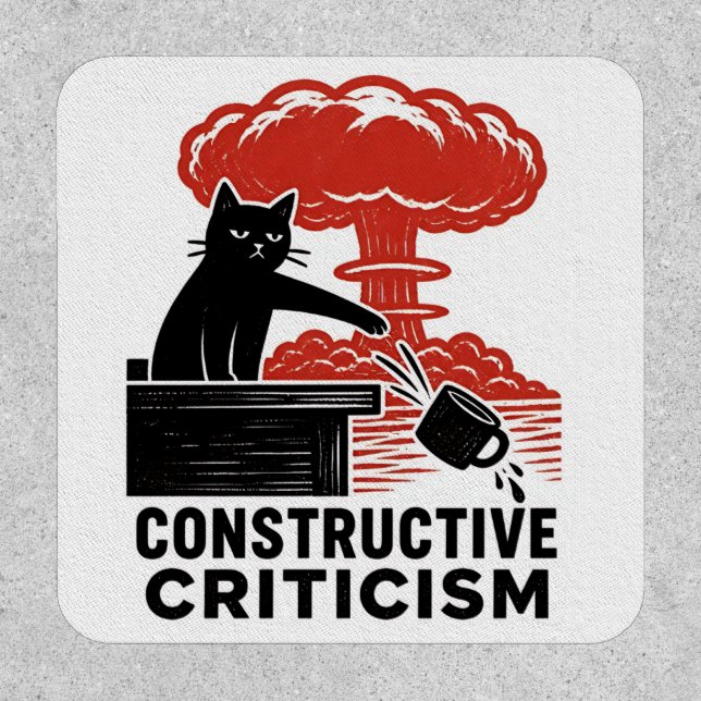Funny Cat Constructive Criticism Linocut Meme Patch (Front)
