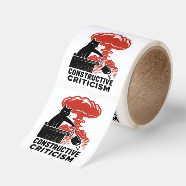 Funny Cat Constructive Criticism Linocut Meme Square Sticker (Roll)