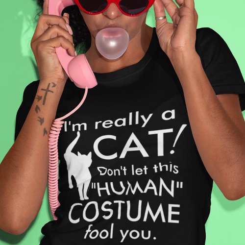 Funny Cat Costume Halloween Womens T_Shirt