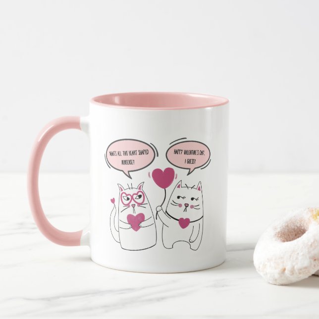 Funny Cat Couple Sarcastic Valentines Day  Mug (With Donut)